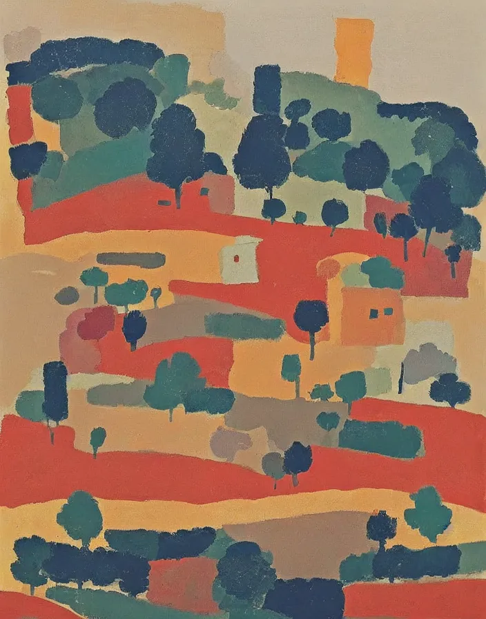 Image similar to a building in a stunning landscape by Etel Adnan