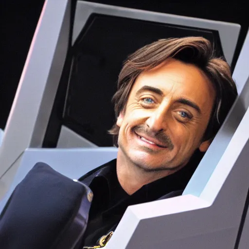 Prompt: Captain Richard Hammond of the USS Enterprise sitting in the captain's chair, stardate 46420.1