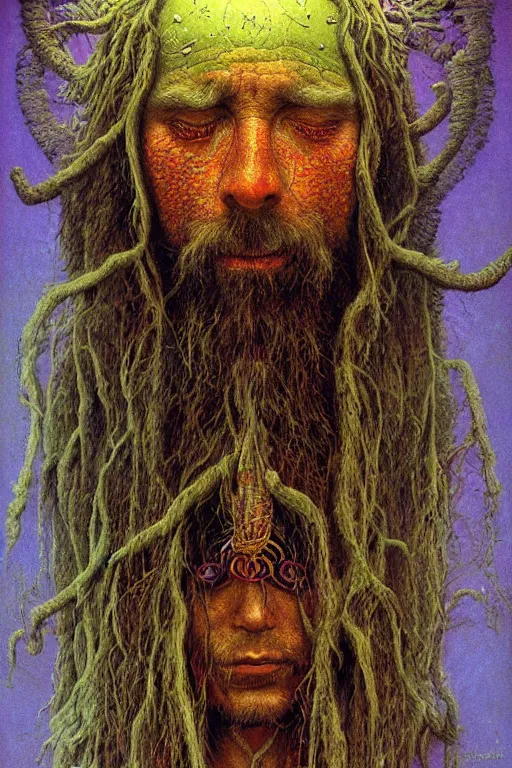 Image similar to psychedelic shaman, portrait, digital painting, highly detailed, intricate, trending on artstation, by zdzisław beksiński