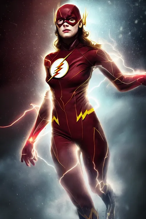 Image similar to Majestic and regal portrait of a female The Flash, DC universe, Perfect face, beautiful, intricate, epic, elegant, menacing, fantasy, highly detailed, digital painting, hard focus, beautiful volumetric lighting, epic light, ultra detailed, by Leesha Hannigan, Ross Tran, Thierry Doizon, Kai Carpenter, Ignacio Fernández Ríos