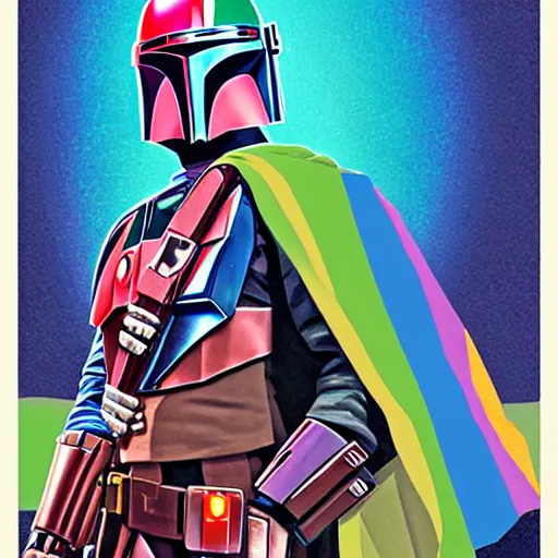 Image similar to the mandalorian wearing a pride cape in a pride parade by ilya kuvshinov katsuhiro otomo