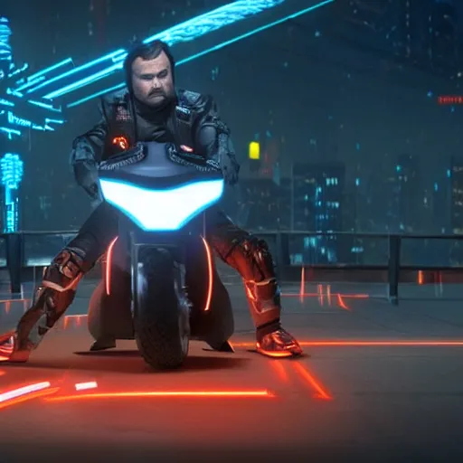 Image similar to jack black in the movie tron legacy ( 2 0 1 0 ), cinematic, film still