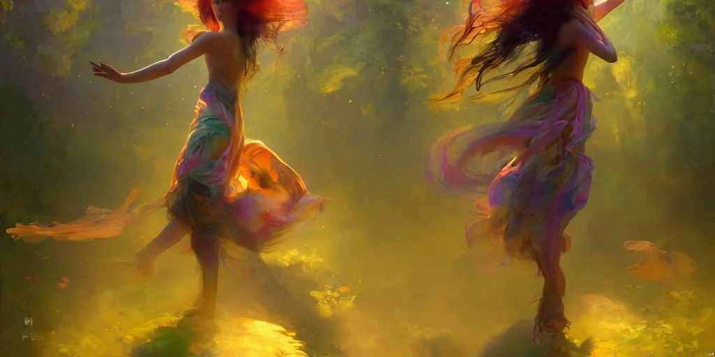 Image similar to psychedelic mushrooms, a beautiful hippie girl dancing, extremely detailed digital painting, in the style of fenghua zhong and ruan jia and jeremy lipking and peter mohrbacher, vivid colors, rim light, beautiful lighting, 8 k, stunning scene, raytracing, octane, trending on artstation