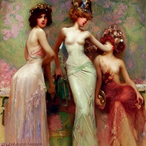 Prompt: a high fashion studio portrait showing effects of social media on teenage girls, painting by gaston bussiere, craig mullins, j. c. leyendecker, dior campaign