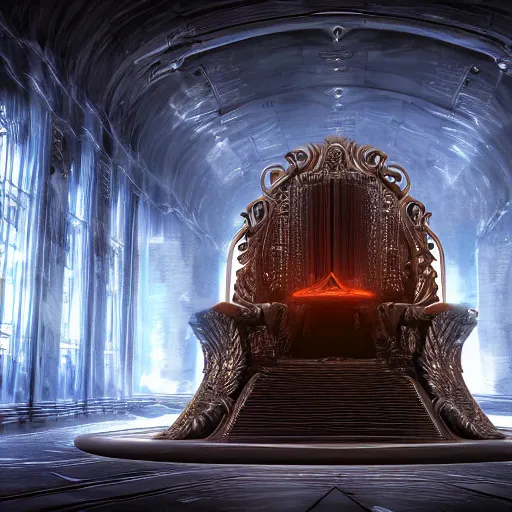 Prompt: the mind throne within the simulation chamber, digital art, highly detailed, epic composition, cinematic lighting