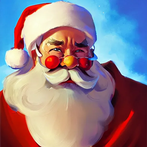 Image similar to greg manchess portrait painting of santa claus as overwatch character, medium shot, asymmetrical, profile picture, organic painting, sunny day, matte painting, bold shapes, hard edges, street art, trending on artstation, by huang guangjian and gil elvgren and sachin teng