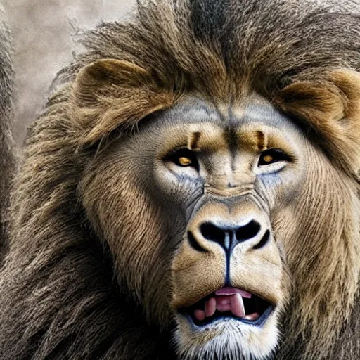 Prompt: a lion with the head of a gorilla