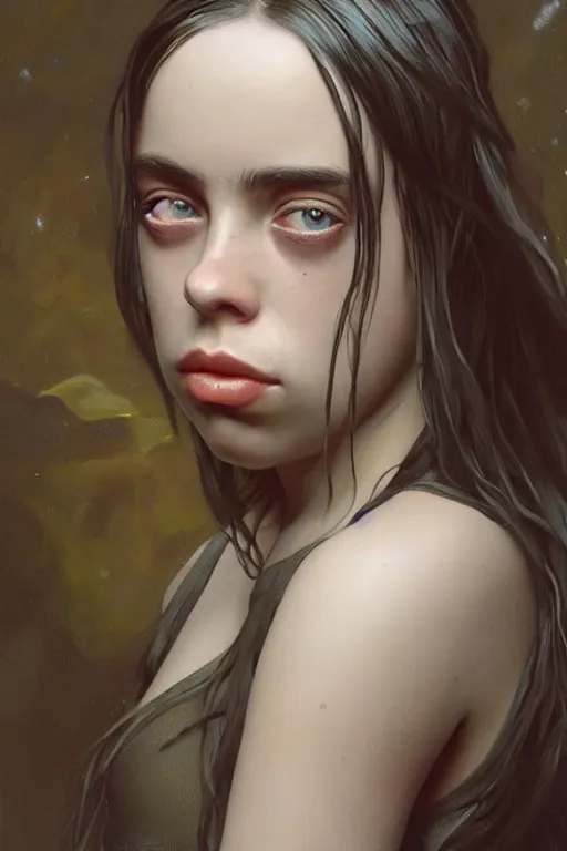 Prompt: sexy painting of billie eilish, bikini, ultra realistic, sharp details, subsurface scattering, intricate details, warm lighting, beautiful features, highly detailed, photorealistic, octane render, 8 k, unreal engine, art by artgerm and greg rutkowski and alphonse mucha