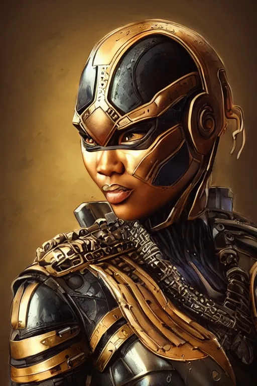 Image similar to art by artgerm, ultra realistic illustration, wakandan warrior in a steampunk style armor, hacknaut cyberpunk, sci - fi, fantasy, intricate, elegant, highly detailed, digital painting, artstation, concept art, smooth, sharp focus, illustration.