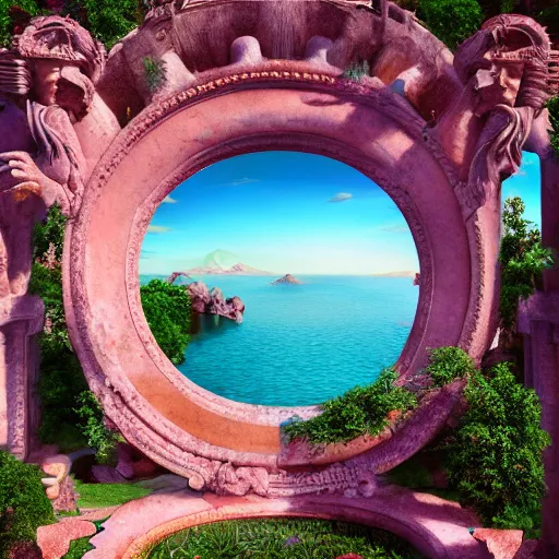 Prompt: masterpiece, hyperrealistic surrealism, award winning masterpiece with incredible details, epic stunning, infinity pool, a surreal vaporwave liminal space, highly detailed, trending on ArtStation, broken giant marble head statue ruins, calming, meditative, pink arches, flowing silk sheets, dreamscape, palm trees, very vaporwave, very very surreal, sharp details, artgerm and greg rutkowski and alphonse mucha, daily deviation, IAMAG