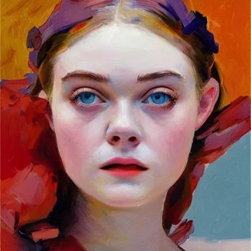 Prompt: professional painting of Elle Fanning in the style of Joaquin Sorolla, head and shoulders portrait, symmetrical facial features, smooth, sharp focus, illustration, intricate, stormy weather, extremely detailed masterpiece,