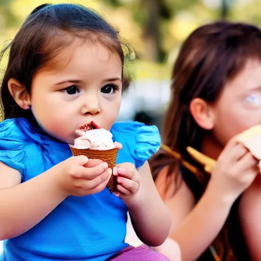 Image similar to photo of little girl eating an ice cream