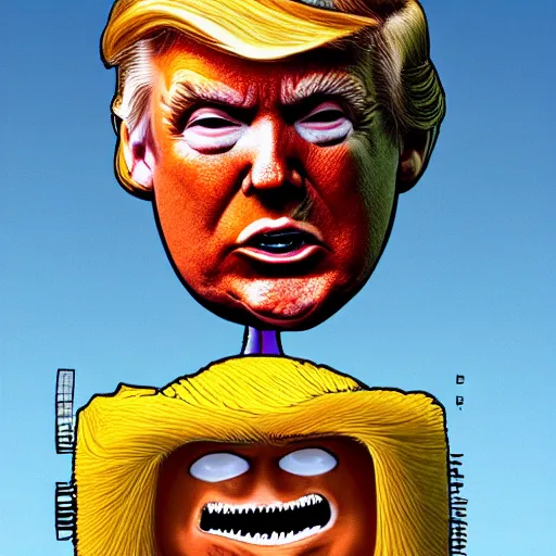 Image similar to donald trump's head as modok, the mental organism designed only for killing, little man in hovering throne, full body, psychic alien with huge head, marvel supervillain character