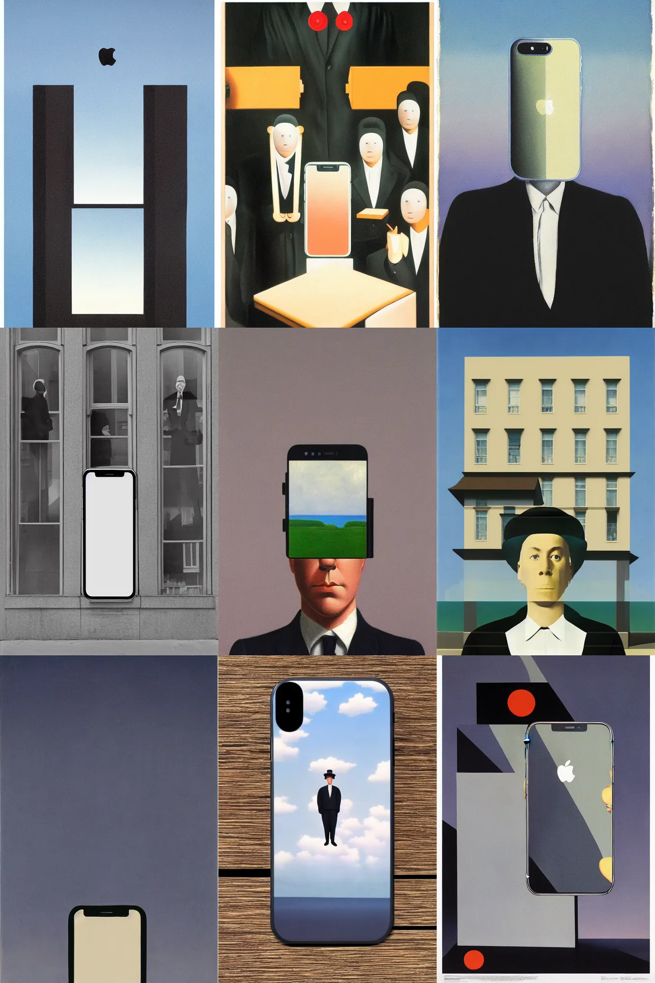Prompt: iphone x product poster by rene magritte