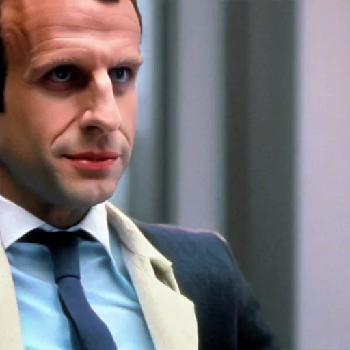 Prompt: alien Emmanuel Macron in American Psycho (1999)