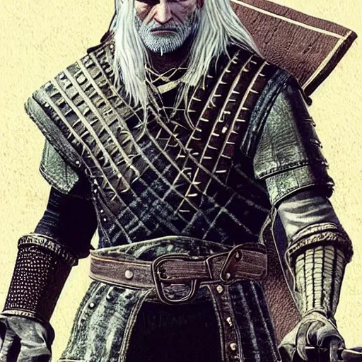 Image similar to vesemir from the Witcher as a young punk