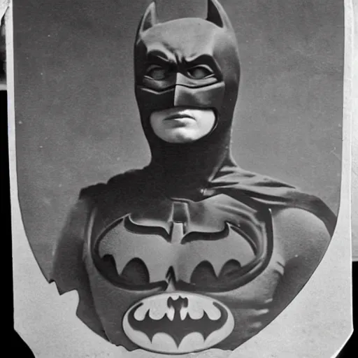 Prompt: A vintage photograph of Batman in the 19th century W- 768