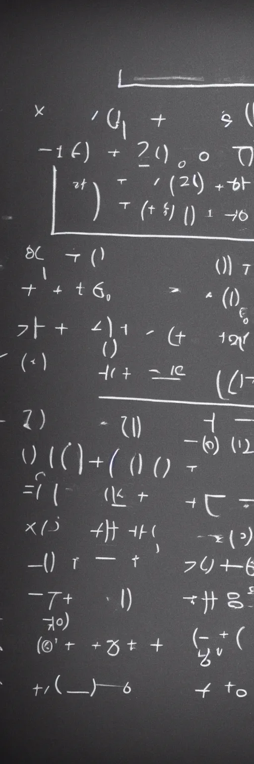 Prompt: A black board with an equation that shows how an AGI algorithm should be coded, a professor standing next to the board, 4k wide lenses photograph, unreal engine 5 full rendering, depth of field, 3D