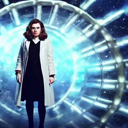 Prompt: a full body photograph of hayley atwell as'doctor who ', time vortex in the background, detailed face, symmetrical face, extreme realism and detail, 8 k, completely framed, direct lighting, 3 5 mm photo, photorealistic, sharp focus