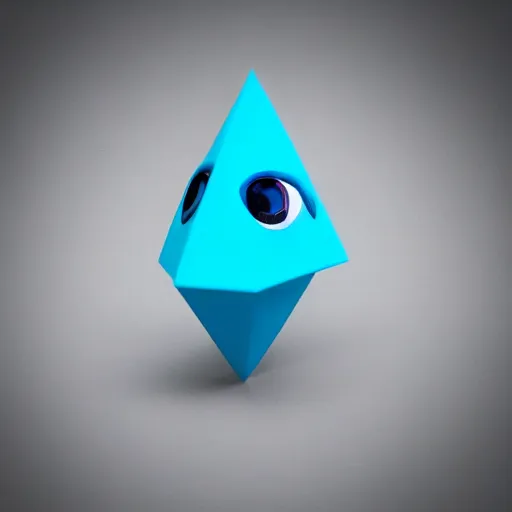 Image similar to 3D render of a cute, simplistic cyan crystal character with two blue hexagon eyes and a blue triangle mouth