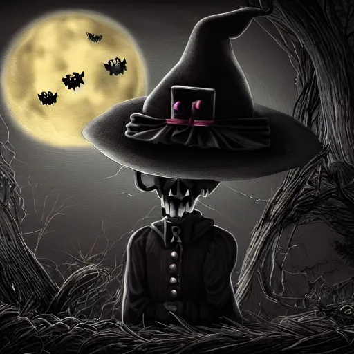 Prompt: spooky wicher hat hallowen, digital art, highly detailed, illustration, elegant, digital painting 4K UHD image