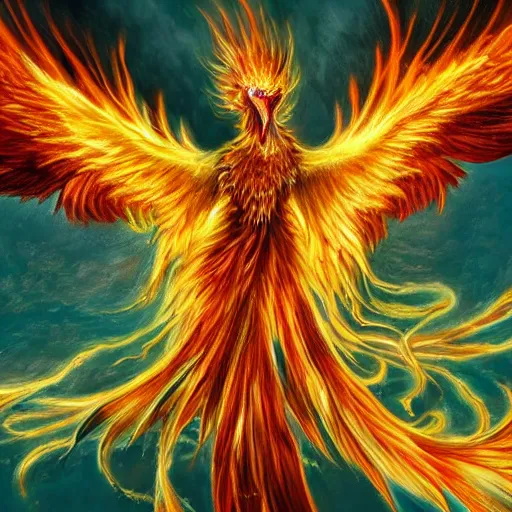 Prompt: hyperdetailed image of a phoenix with its full body flaming and wings spread 8 k extremely detailed hd hyperrealism fiery extremely accurate unbelievably creepy balanced