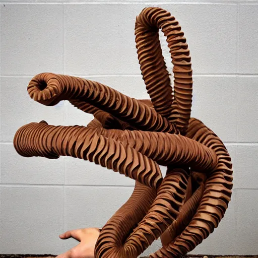 Image similar to tentacles made of brown corrugated cardboard, cut out of cardboard, realistic photography, fantasy