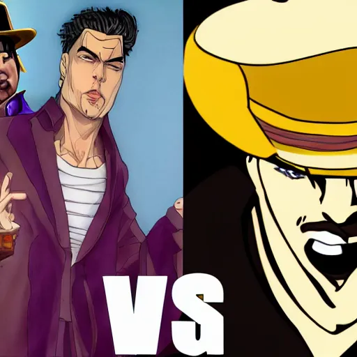 Image similar to kanye west vs ezra miller as jotaro vs dio, jojo, hd, anime art, jojo style