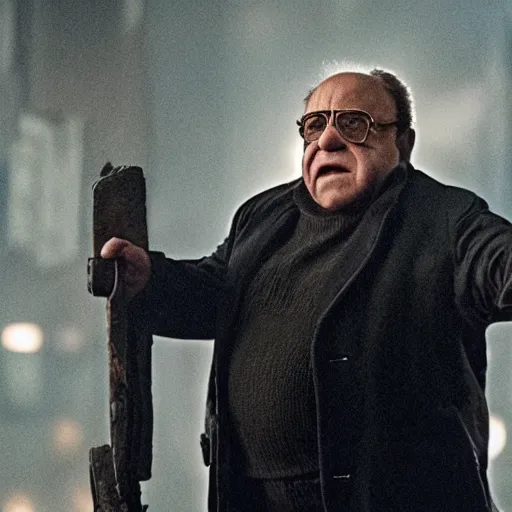 Image similar to A still of Danny Devito in Blade Runner: 2049