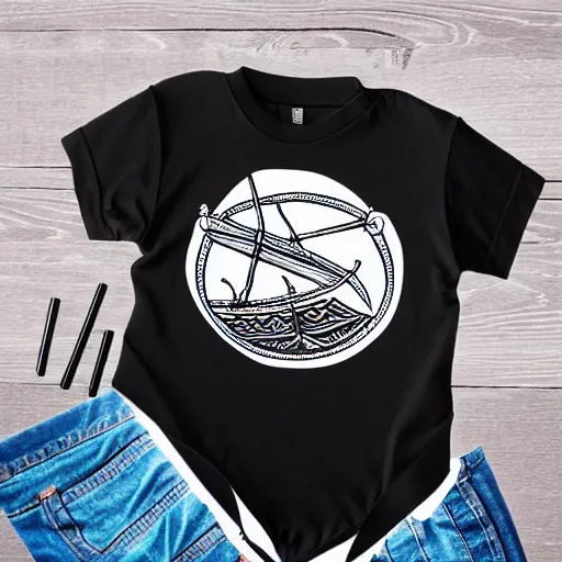 Image similar to viking ship line art, graphic tees