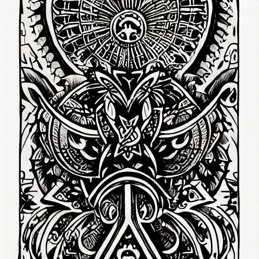 Image similar to tattoo design, stencil, tarot card