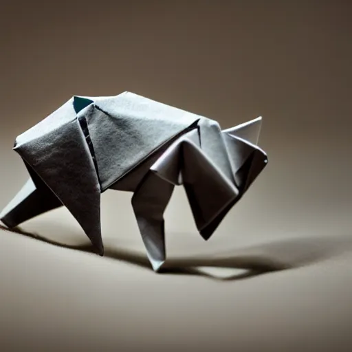 Image similar to an impossible origami animal, macro photography, ambient light