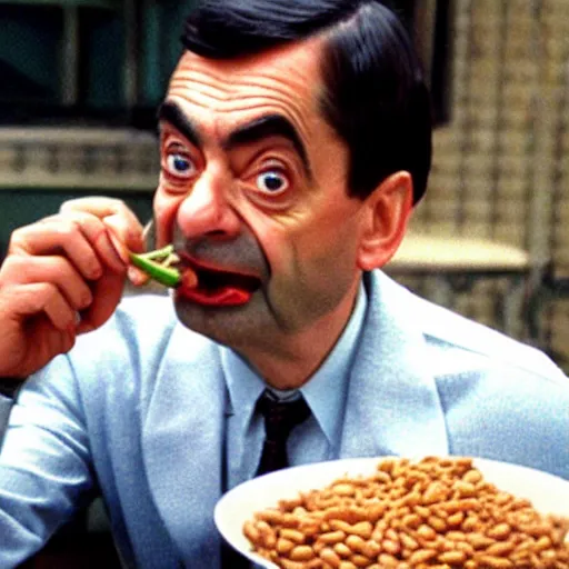 Prompt: Mr. Bean eating beans