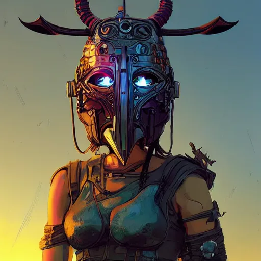 Image similar to cyberpunk viking helmet mask warrior goddess robot ninja fantasy, art gta 5 cover, official fanart behance hd artstation by jesper ejsing, by rhads, makoto shinkai and lois van baarle, ilya kuvshinov, ossdraws