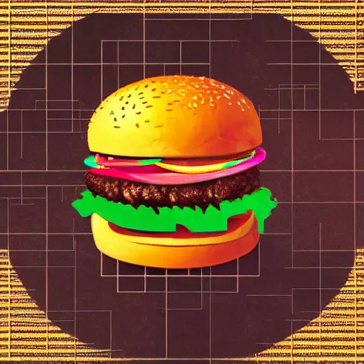 Prompt: “burger of the future. Cyberpunk”