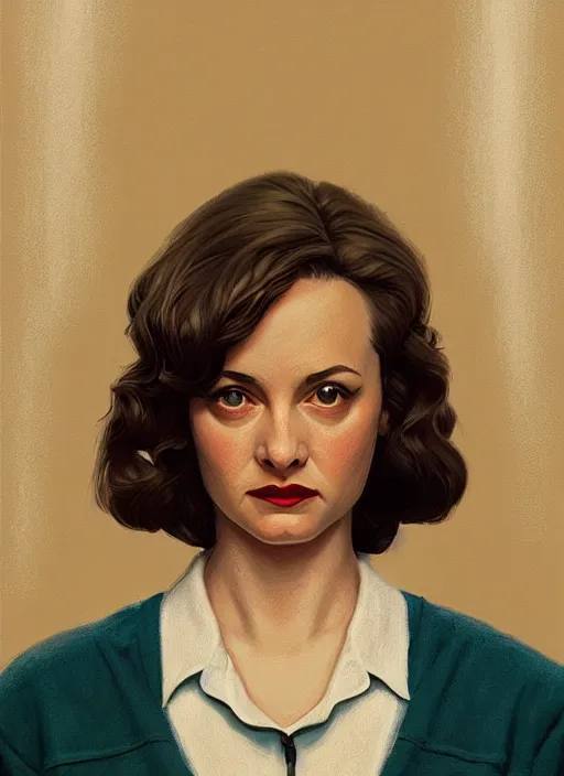Prompt: twin peaks movie poster art, portrait of jaeda lily miller, from scene from twin peaks, clean, simple illustration, nostalgic, domestic, highly detailed, digital painting, artstation, concept art, smooth, sharp focus, illustration, artgerm, donato giancola, joseph christian leyendecker, wlop