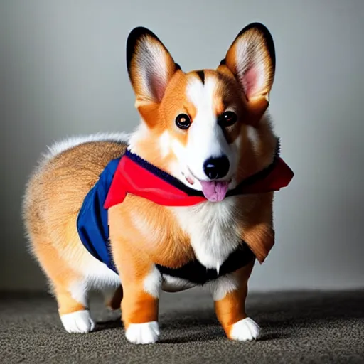 Prompt: Corgi with Donald Trump wig, photography, cute,