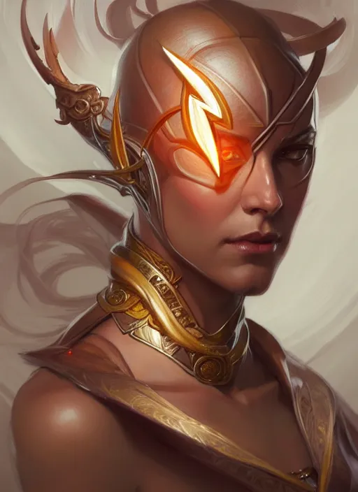 Image similar to Portrait of Flash, D&D, fantasy, intricate, elegant, highly detailed, digital painting, artstation, concept art, smooth, sharp focus, illustration, art by artgerm and greg rutkowski and alphonse mucha