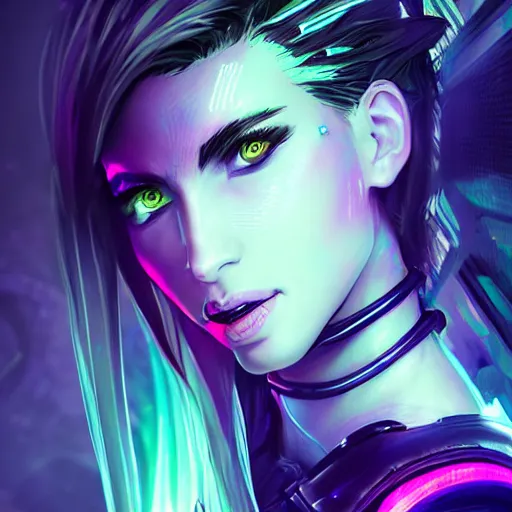 Prompt: Kalista from League of Legends portrait, Cyberpunk 2077, cyberpsycho, photorealistic, ultra detailed, neon, octane, bokeh, cyber, cyberpunk city, feature, scars, cyberface, 8k