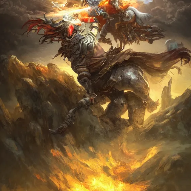 Image similar to skull warrior fights air elemental over a hill, fantasy, high detail, artstation