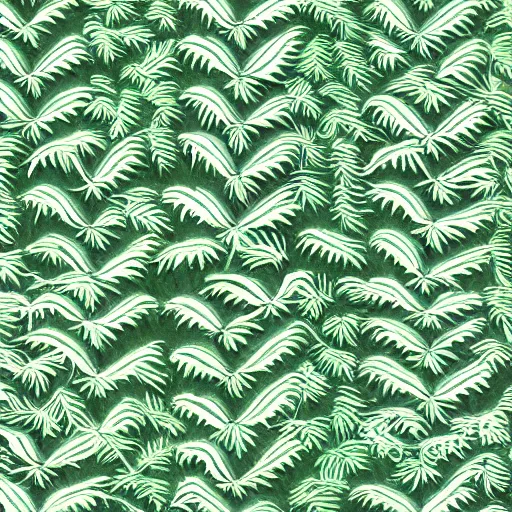 Prompt: green fern, textile print, tileable, abstract, off white background