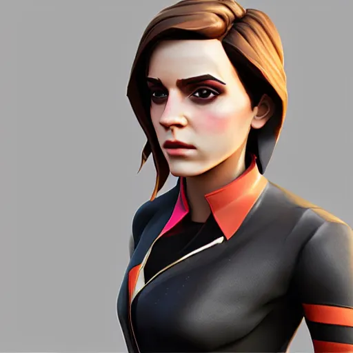 Image similar to textured film grain subsurface scattering fashion model face squinting emma watson as a fortnite character cgsociety octane render unreal engine redshift render trending on artstation trending on artstation render blender behance cg superhero