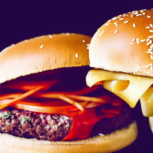 Image similar to blood vessels with burger floating inside.