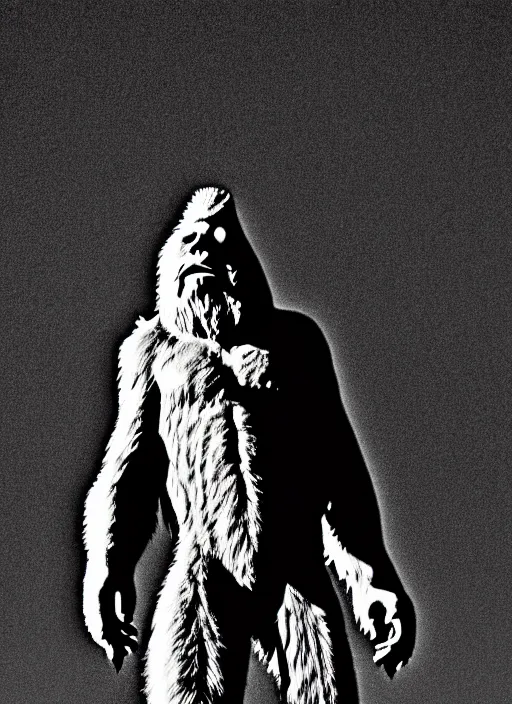 Image similar to bigfoot black and white portrait white sky in background