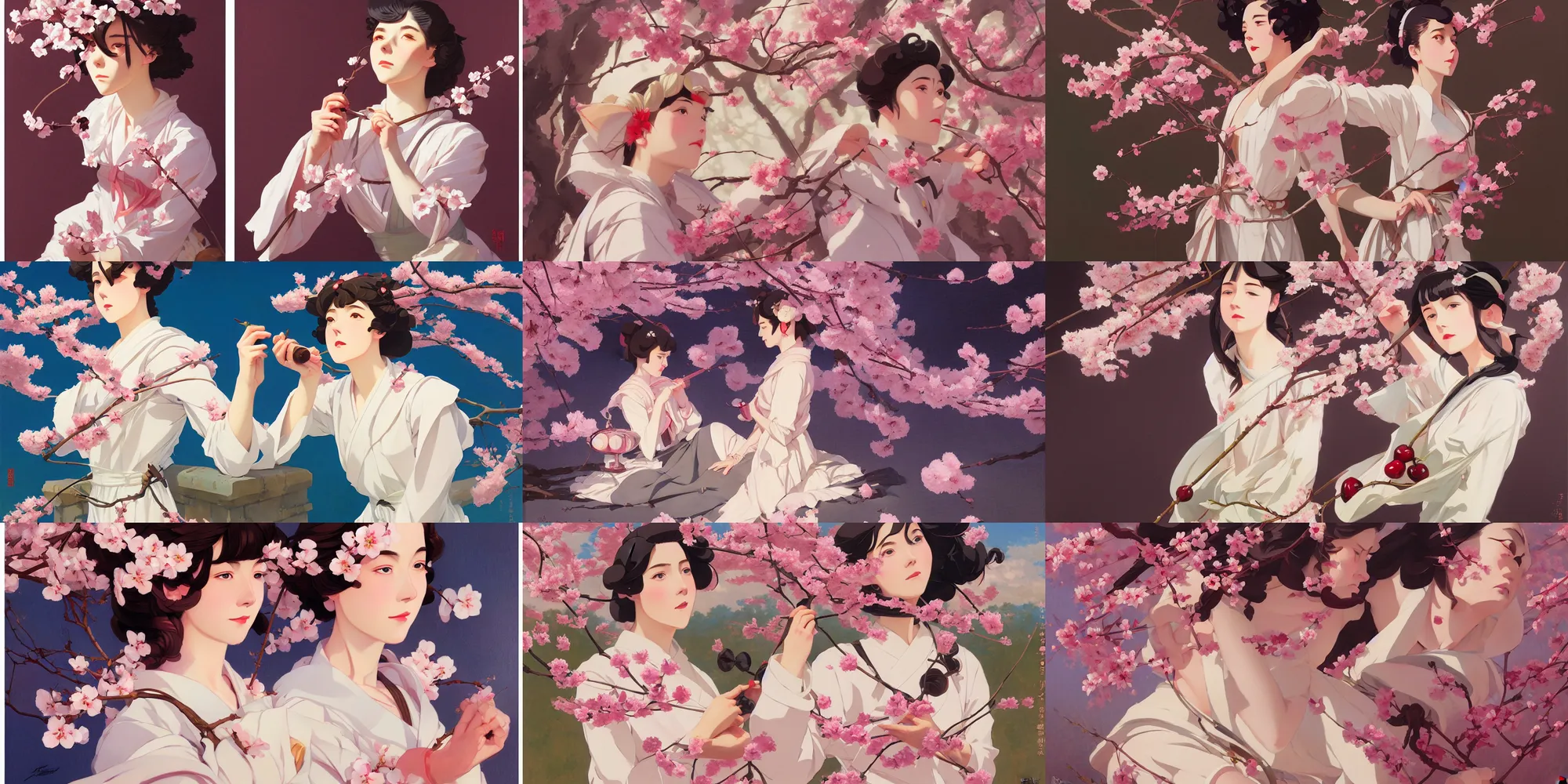 Prompt: cherry blossom, in the style of studio ghibli, j. c. leyendecker, greg rutkowski, artem