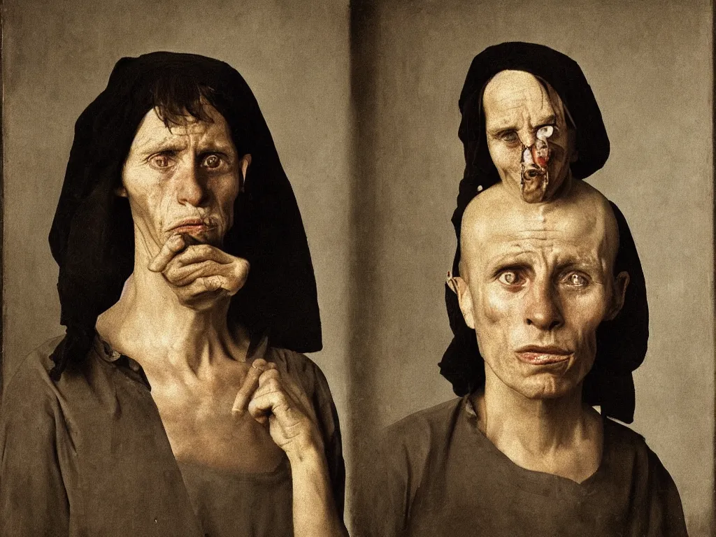 Prompt: portrait of a Meth addict. Painting by Zurbaran, August Sander.