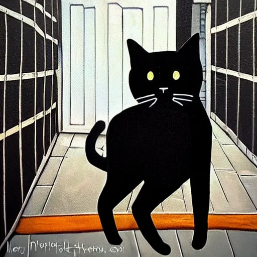 Image similar to A lonely black cat in the middle of an alleyway 🎨🖌️