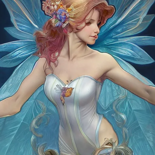 Prompt: 3 / 4 view of a portrait of a fairy with water wings, elegant, highly detailed, digital painting, artstation, concept art, sharp focus, illustration, strong brush stroke, anime, very high detailed, sharp focus, disney, illustration, art by artgerm and greg rutiowski and alphonse mucha - n 4