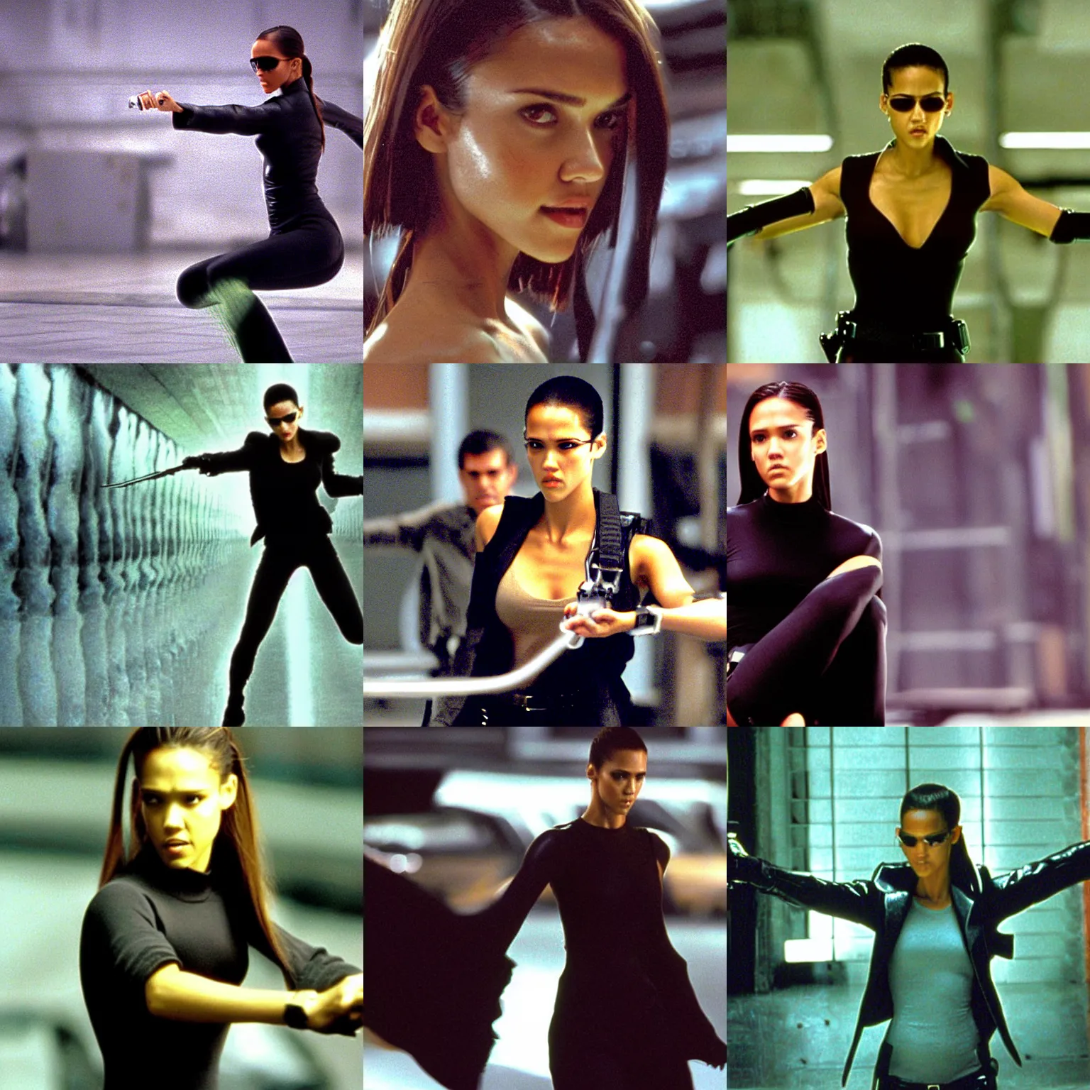 Prompt: still of jessica alba in the matrix (1999)