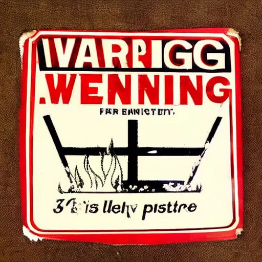 Prompt: vintage 1 9 7 0 s fire warning label